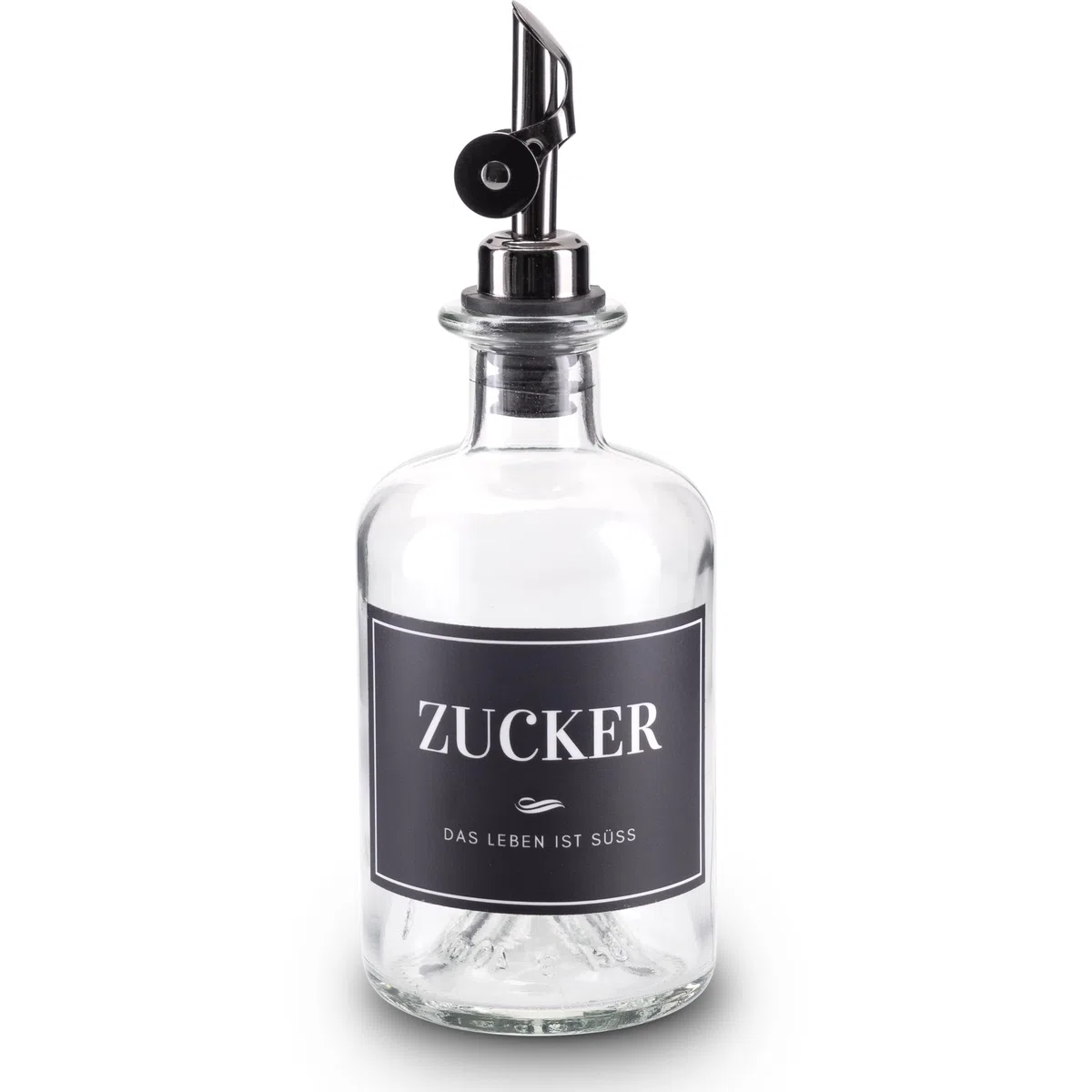 Lifestyle Lover Zuckerstreuer, Glas 350ml Flasche, Dosierer aus Edelstahl, ideal für weißer/brauner Zucker, Kakao (Zucker)