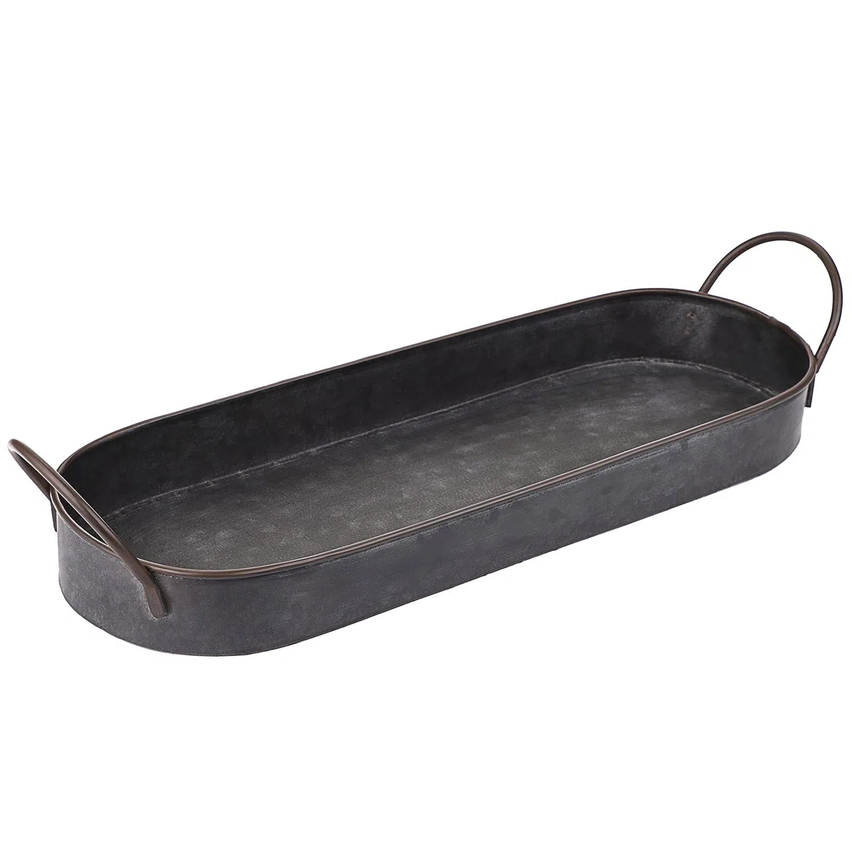Hipiwe Industrie-Stil, Metall-Eisen-Tablett, verzinkt, Serviertablett für Couchtisch, Heimdekoration, Tafelaufsatz, rustikales Frühstücks-Serviertablett mit Griffen (oval)