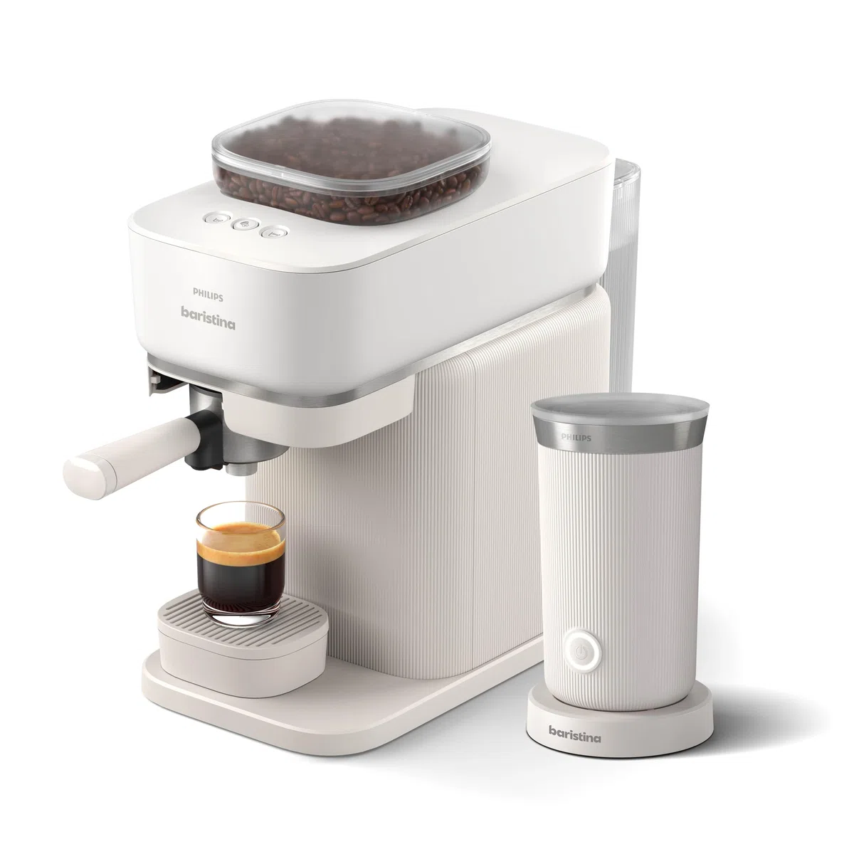PHILIPS Baristina Espressomaschine mit Milchaufschäumer, Weiß, 16 Bar