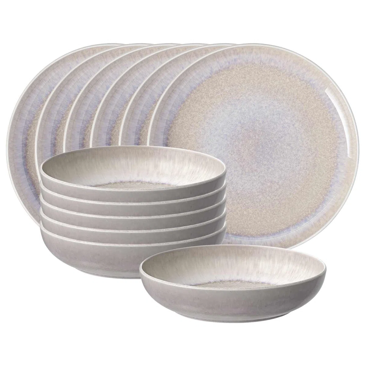 like. by Villeroy & Boch Perlemor Sand Tafelservice 12-teilig, Speiseteller (27 cm) und Pastaschalen (22 cm), Tafel-Set für 6 Personen, Premium Porzellan, Beige