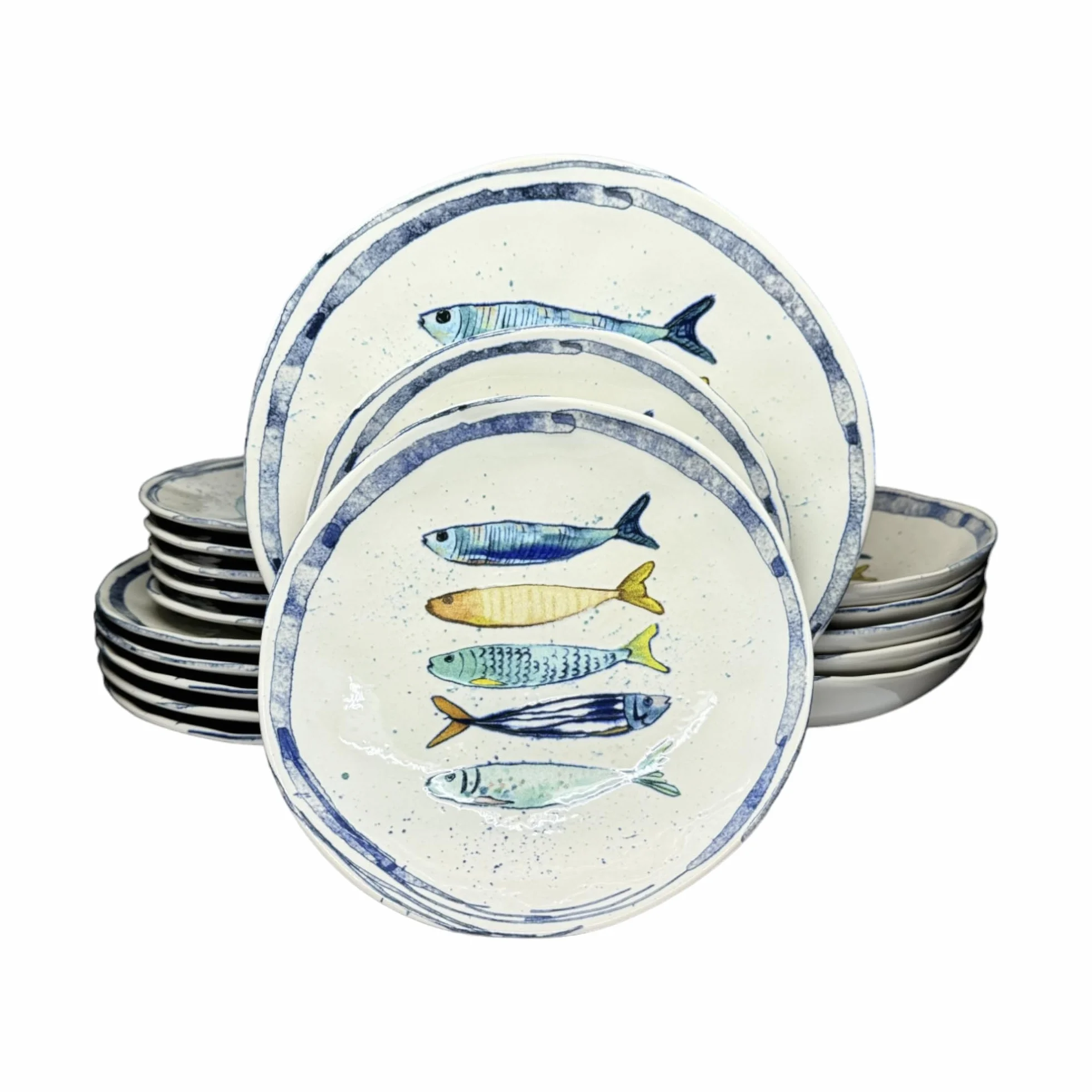 La Mediterránea - Geschirr-Set (18 Teller für 6 Personen, 26 cm, Dessertteller 20 cm, ausgehöhlt für Suppe oder Salat, 20 x 5 cm)