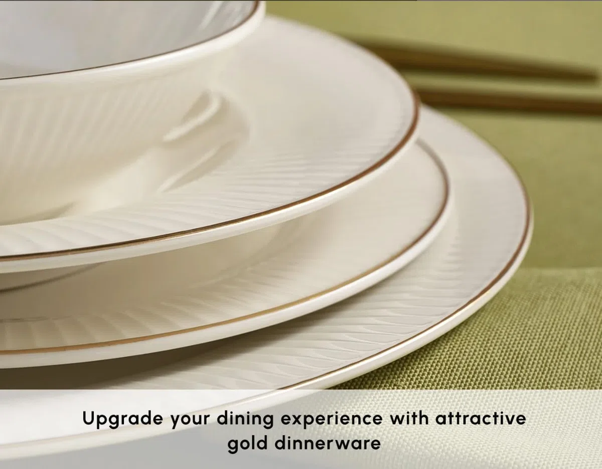 Karaca Stream Bone China Massimo Tafelservice 24-teilig für 6 Personen - eleganter Goldrand - Premium Bone China Geschirr