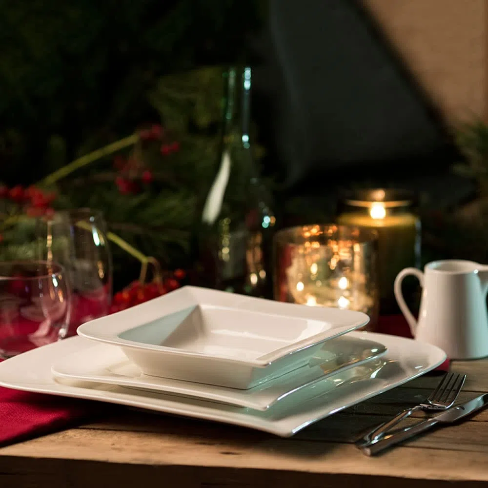 AMBITION Kombiservice 12 Personen Porzellan 159-teilig Welle Tafelservice groß mit Kaffeeservice Spülmaschine & Mikrowelle weiß
