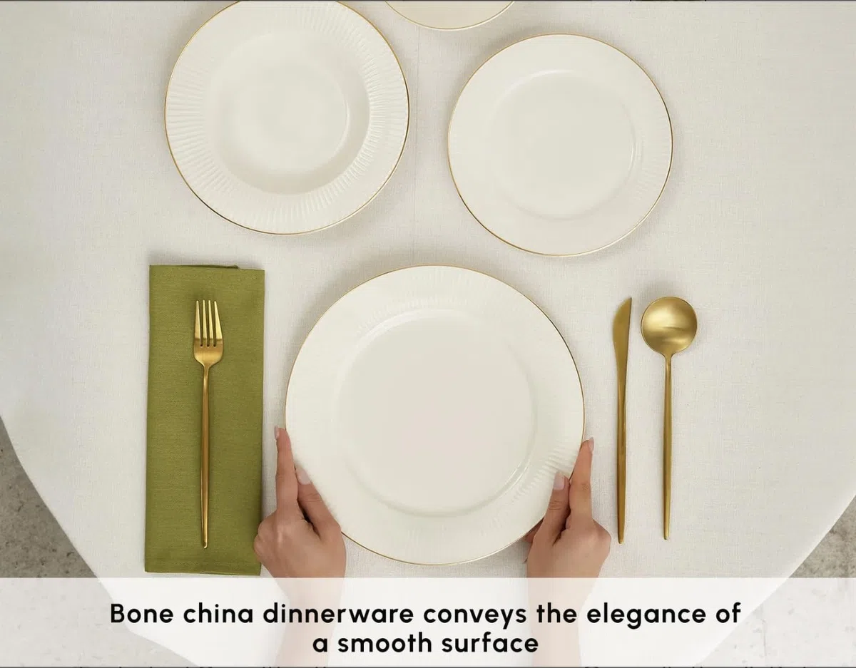 Karaca Stream Bone China Massimo Tafelservice 24-teilig für 6 Personen - eleganter Goldrand - Premium Bone China Geschirr
