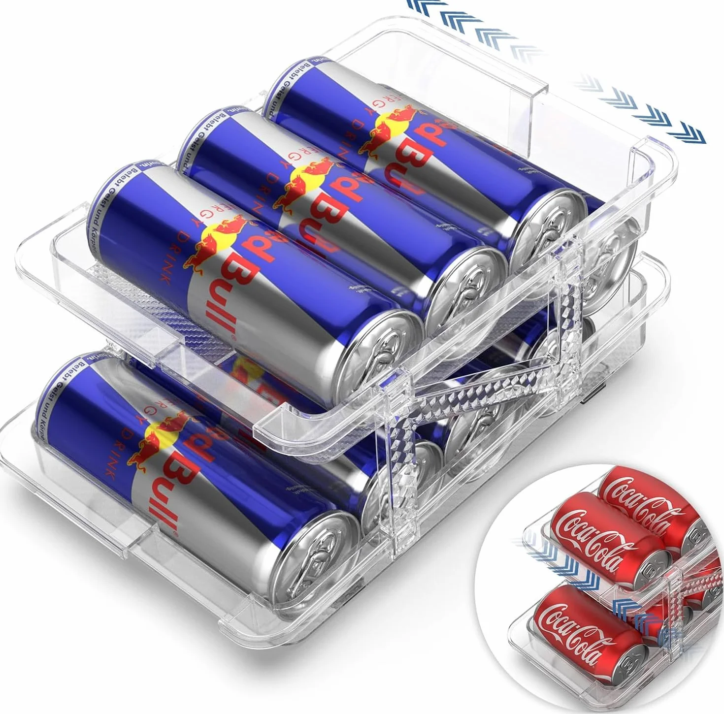 Einstellbar Kühlschrank Organizer Dosen, Doppelschicht Dosenspender Verstellbarer Breite Dosenhalter Kühlschrank für 250ml/330ml/1L Getränkedosen Bier Sprudel Soda - Transparent