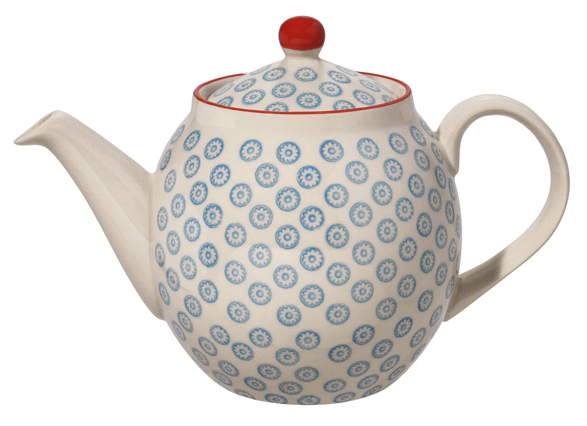 Bloomingville Teekanne Emma Retro große Kanne mit integriertem Sieb vor der Tülle Vintage ø 14 cm, blau, Keramik, fasst ca. 1200 ml