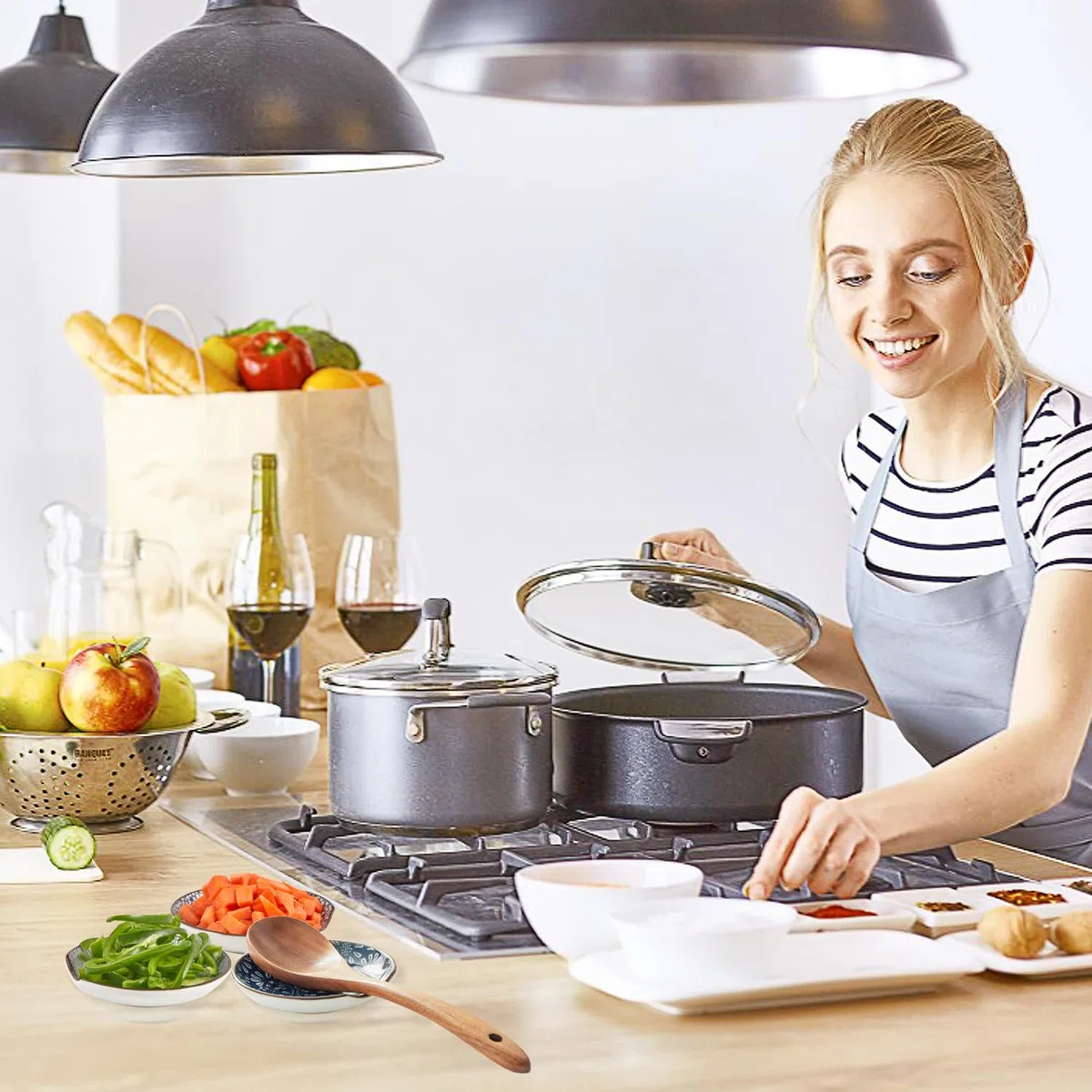Löffelablage Keramik 4 Stück 12,2 cm Löffelhalter Kochlöffelablage Löffelablage Küche Ablage für Kochlöffel hitzebeständige Utensilienablage für Kochplatte, Küchentheke