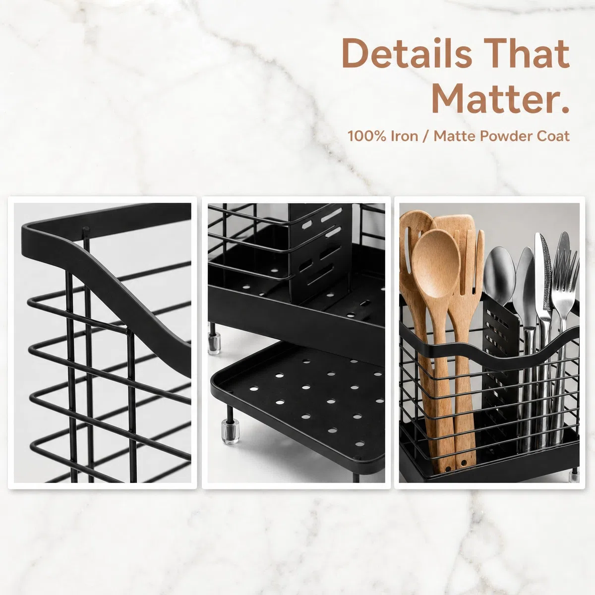 2 Fächer Küchenutensilienhalter Utensilienhalter Schwarz Halter für Küchenutensilien Organizer Metall 20x19x11cm Besteckhalter mit Ablaufboden Besteckkorb Utensilien Caddy für Arbeitsplatte