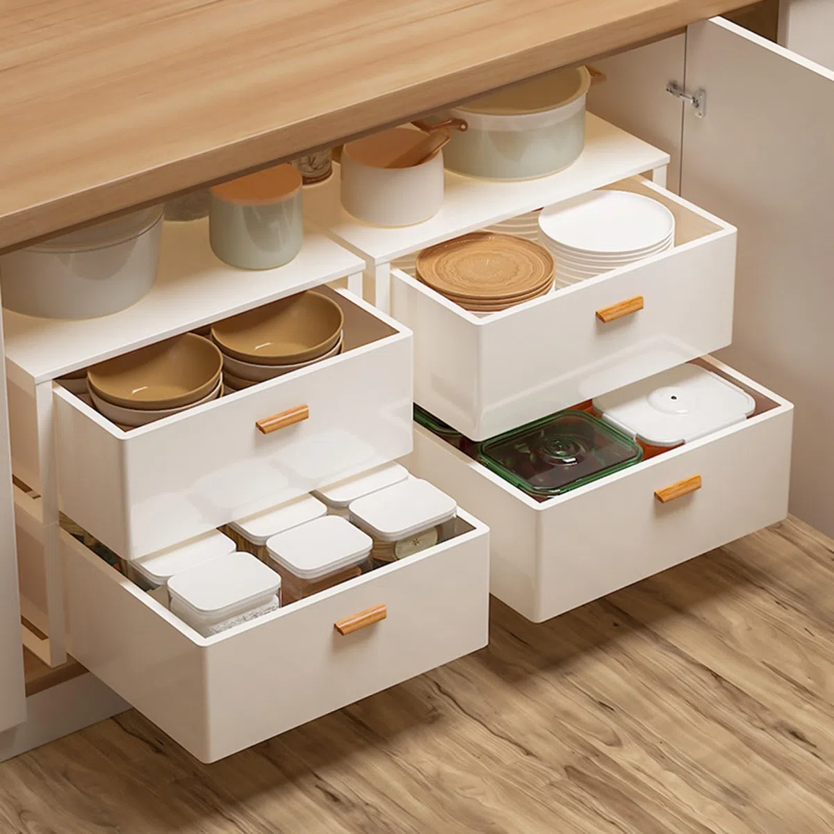 Generisch Schrank Ausziehbarer Korb Slide out Drawer Pull out Cabinet Organizer Kitchen Schrank Ausziehbare Schublade Küche Teleskopschublade Küche Ohne Bohren
