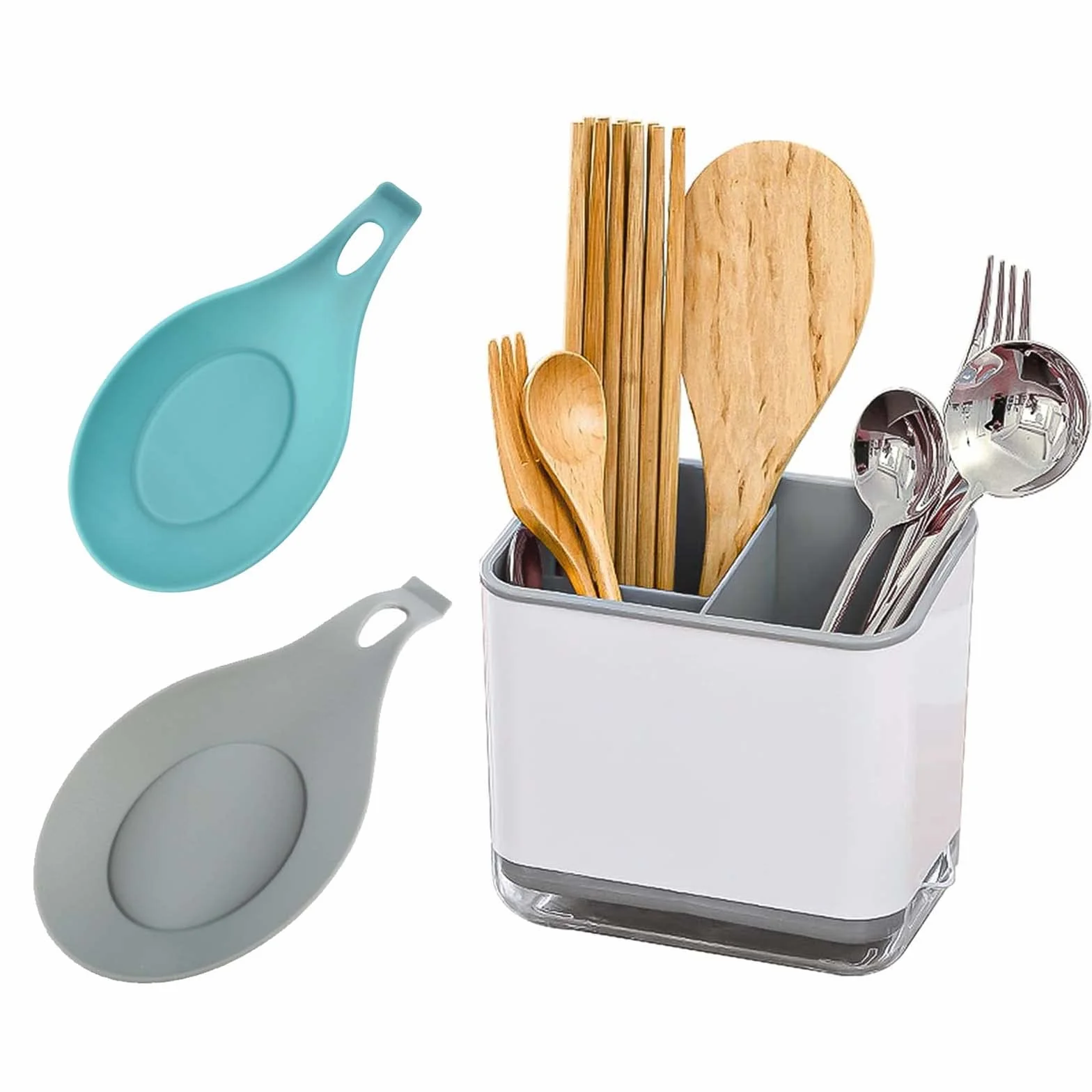 Besteckkorb, Besteck Abtropfbehälter, Besteckhalter mit 3 Fächern, Besteckhalter für Spüle und Kochlöffelhalter, Spoon Holder, Utensil Holder Zum Aufbewahren von Messern、Gabeln und Löffeln