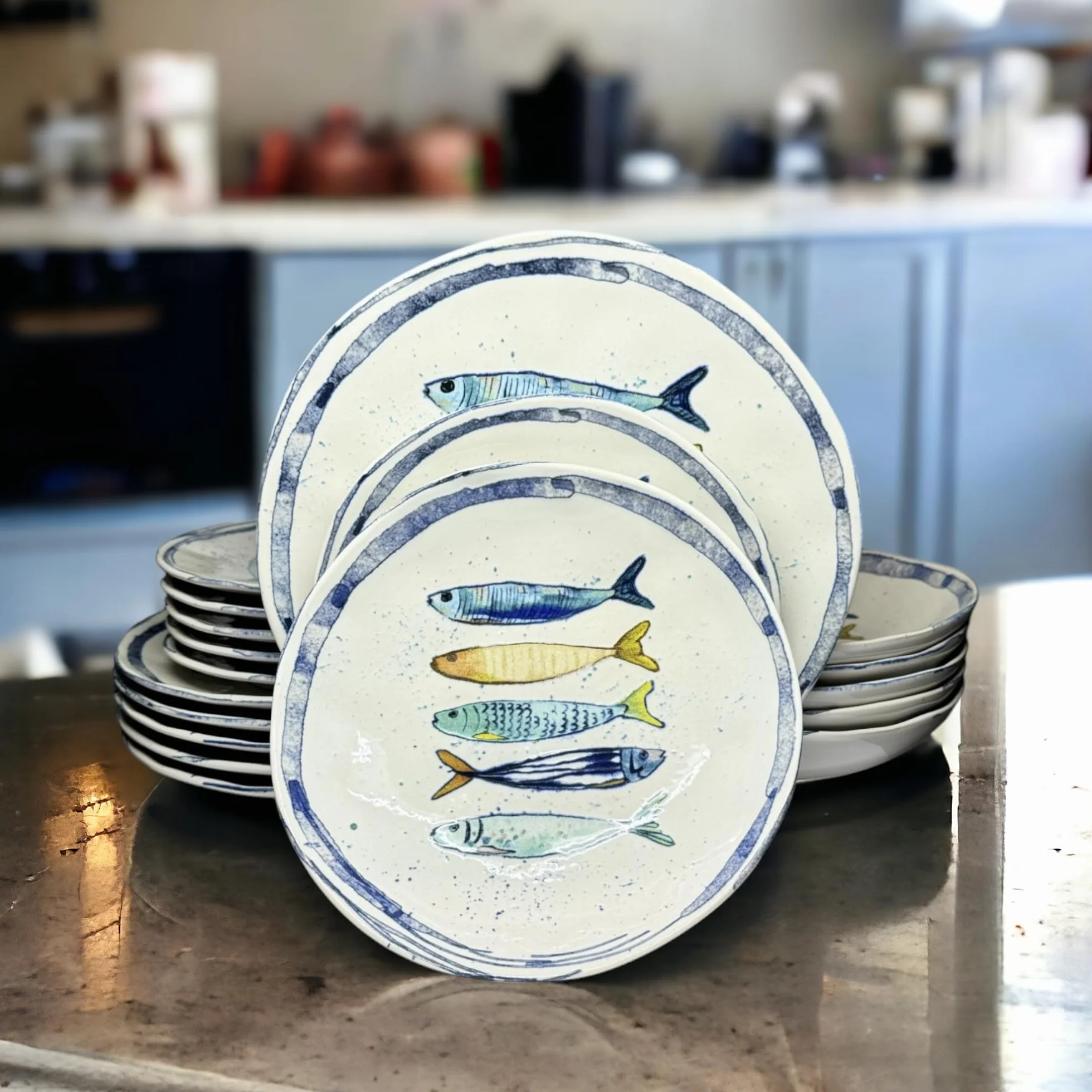 La Mediterránea - Geschirr-Set (18 Teller für 6 Personen, 26 cm, Dessertteller 20 cm, ausgehöhlt für Suppe oder Salat, 20 x 5 cm)