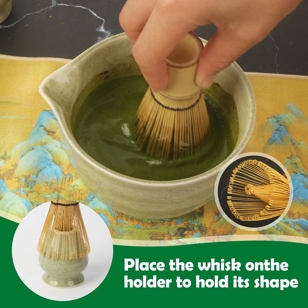 Matcha Set - Matcha Tea Set 7 Piece Matcha Besen Set, Matcha Zubehör - Matcha Set für Einsteiger - Stylisches Matchas Set Matcha-Besen,Matcha Filtersieb,Matcha-Schale, Chasen, Tuch und Matcha Löffel