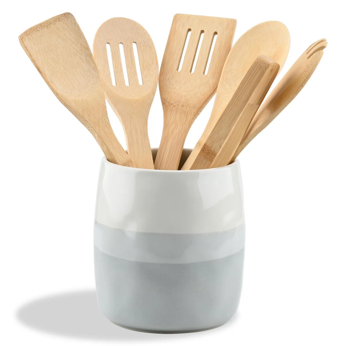 Keramik Küchenutensilienhalter, Organizer Behälter für Küchenutensilien, Küchenhelfer Aufbewahrung, Kitchen Utensil Holder, Kochutensilien Halter für Besteck, Kochlöffel, Spatel (L)