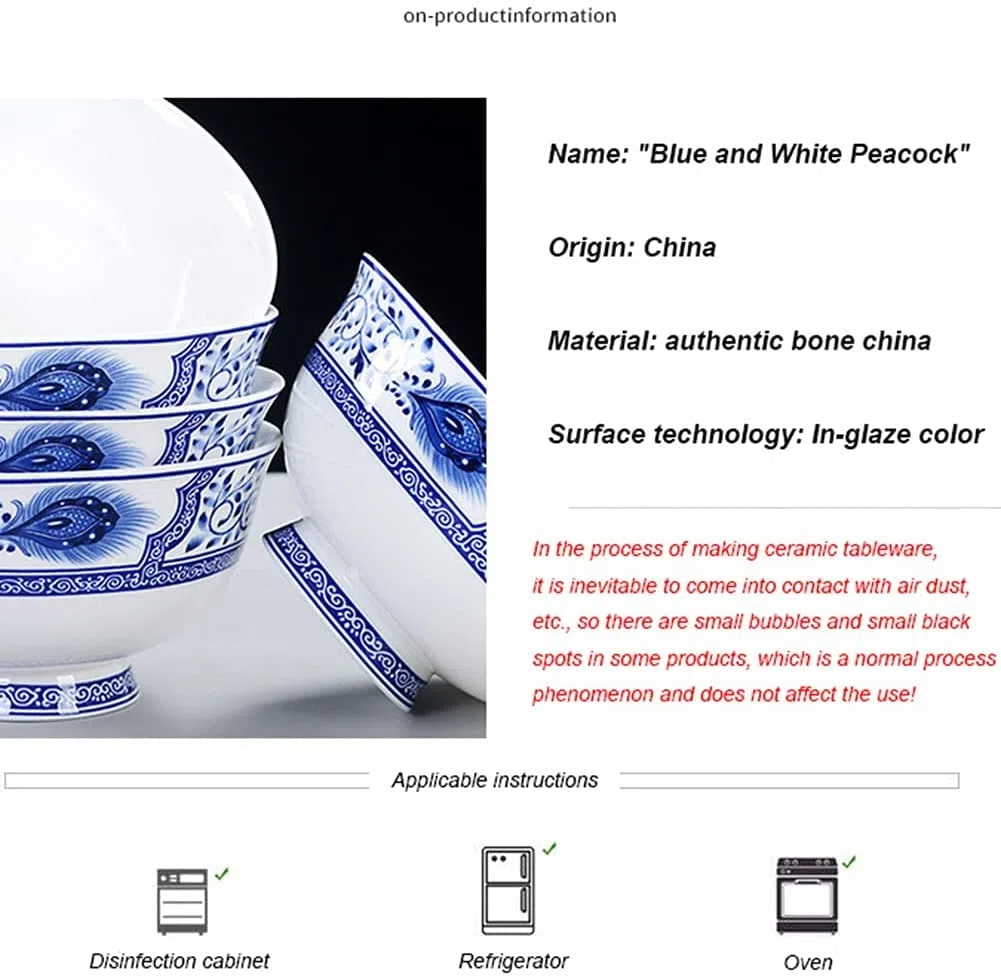 Traditionelles Chinesisches Geschirrset, 56-Teilig, Blau-Weißes Porzellan, Bestehend Aus Tellern, Schüsseln Und Untertassen, Für 6-10 Personen