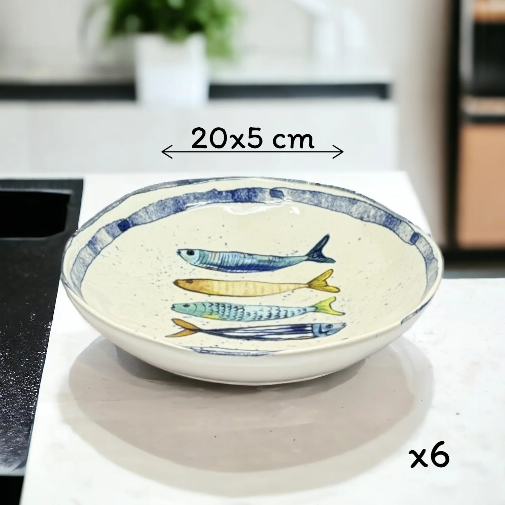 La Mediterránea - Geschirr-Set (18 Teller für 6 Personen, 26 cm, Dessertteller 20 cm, ausgehöhlt für Suppe oder Salat, 20 x 5 cm)