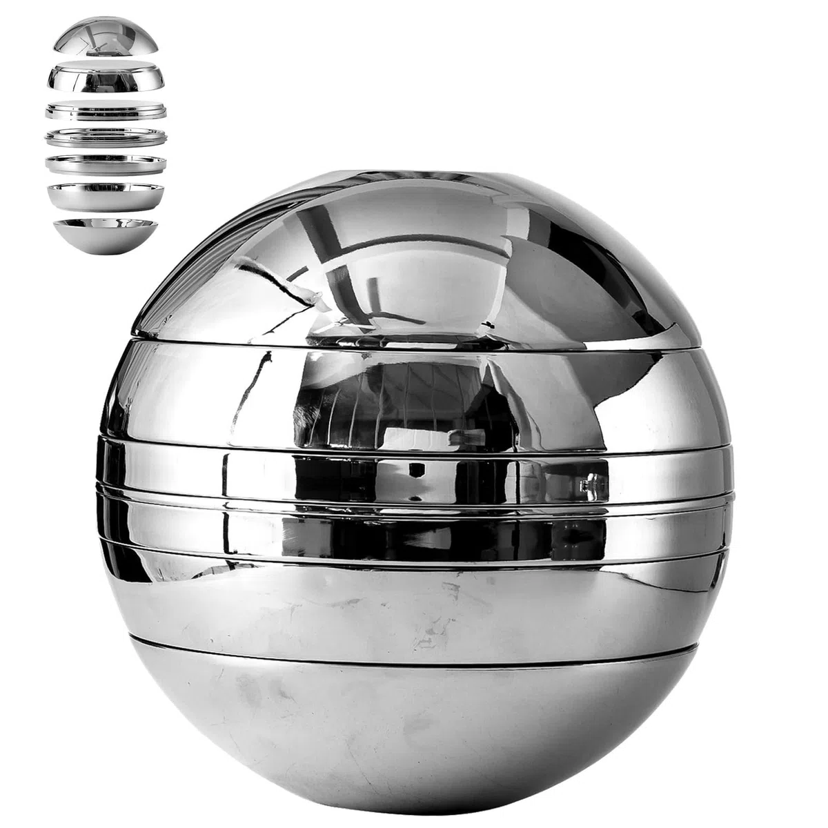 7-teiliges Edelstahl-Teller- und Schüssel-Set, kugelförmig, doppellagig, isoliert, geteilt, für Zuhause, Küche, Restaurant, gewerbliches Essen