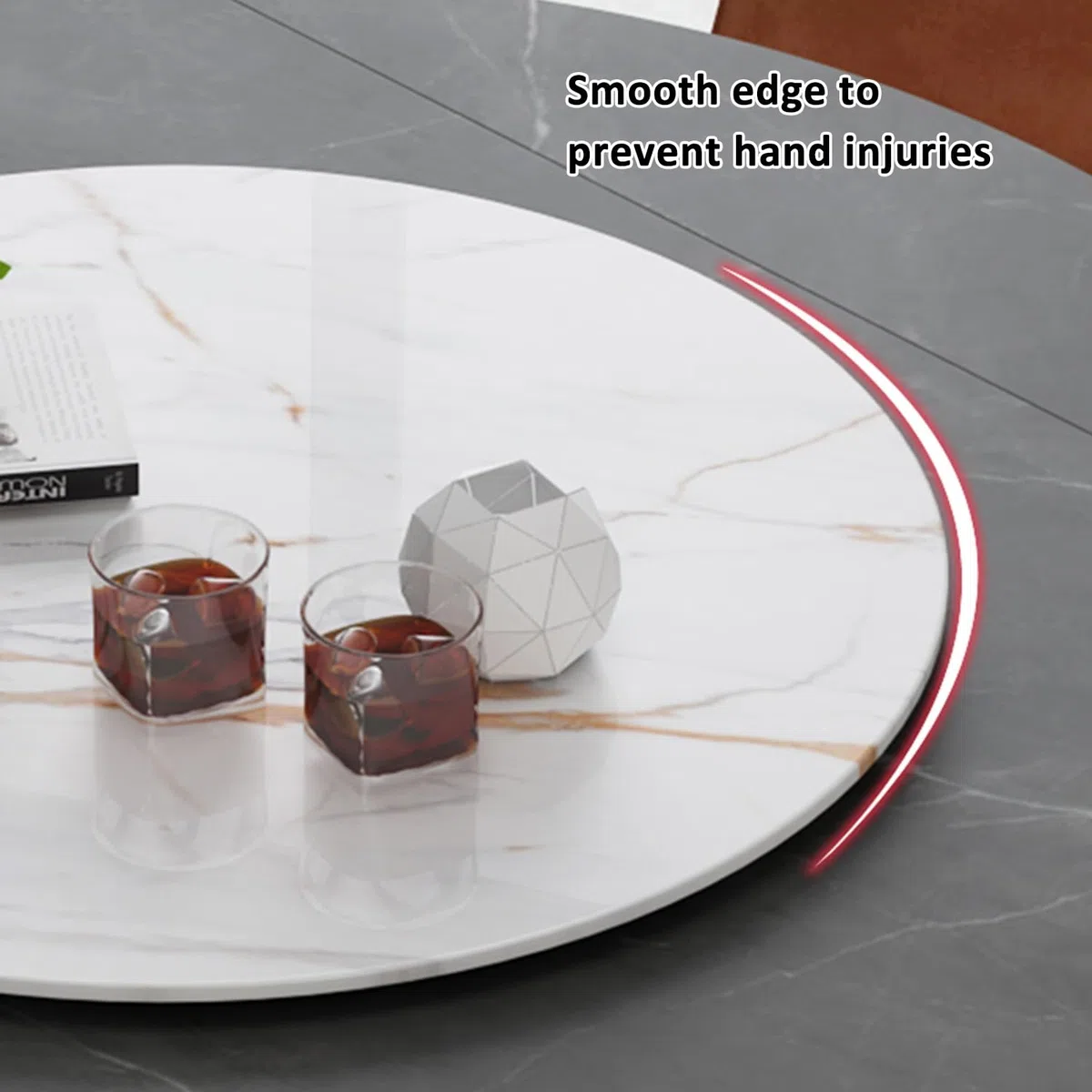 Lazy Susan Drehteller aus Steinplatte, rund, Marmorstruktur, Serviertablett, leicht zu reinigen, für Esstisch, mehrfarbig, 100 cm
