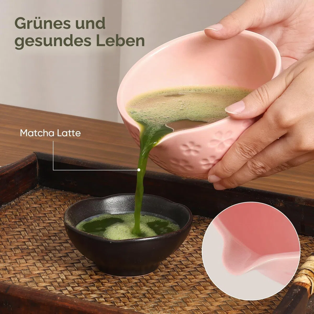 Matcha-Schneebesen-Set – traditioneller Bambus-Chasen mit Schüssel, komplettes Matcha-Tee-Zubereitungsset und Starterwerkzeuge für authentische japanische Zeremonie (Pink 01, 8-teiliges Set