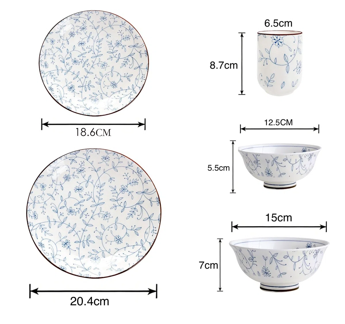 10 tischpäckchen, töpfe und gläser für küchenhilfen, nachtisch - suppe - teller, blaue blumenbesteck für die zubereitung und im restaurant.2 Stück pro Modell。