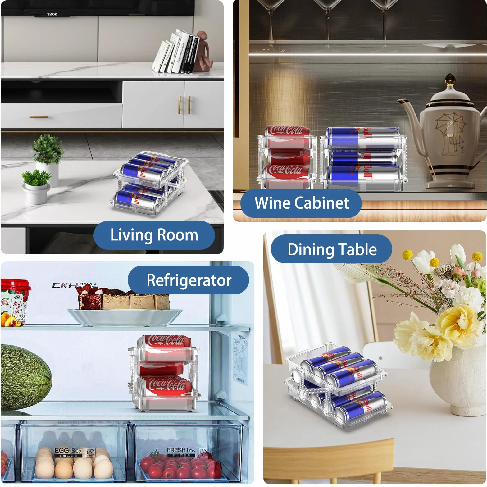 Einstellbar Kühlschrank Organizer Dosen, Doppelschicht Dosenspender Verstellbarer Breite Dosenhalter Kühlschrank für 250ml/330ml/1L Getränkedosen Bier Sprudel Soda - Transparent