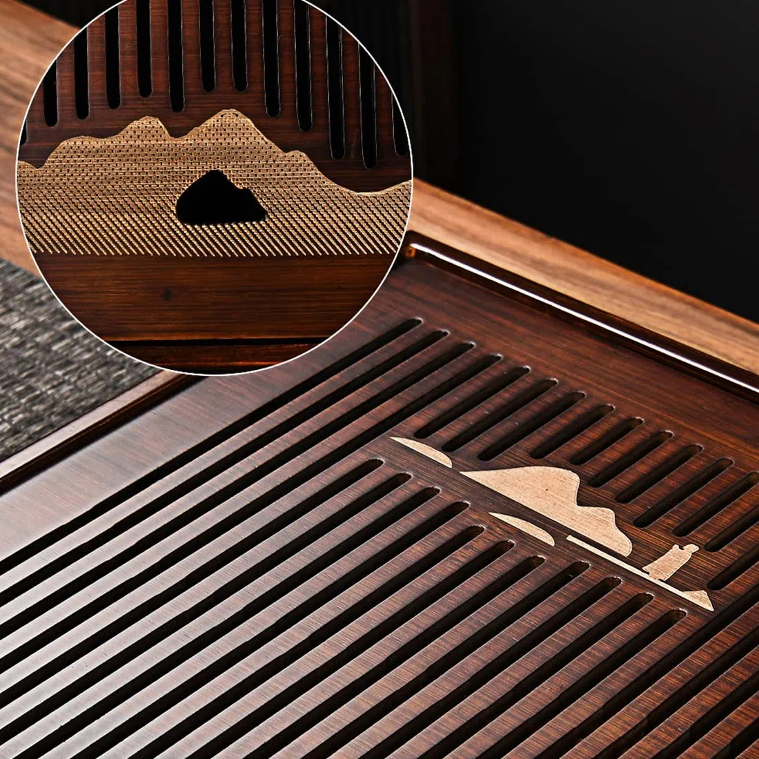 Chinesisches Kongfu Teetablett aus Bambus, multifunktionales Premium-Teetablett mit Box Reservoir & Drainage-Typ für Teehaus – einfaches Design
