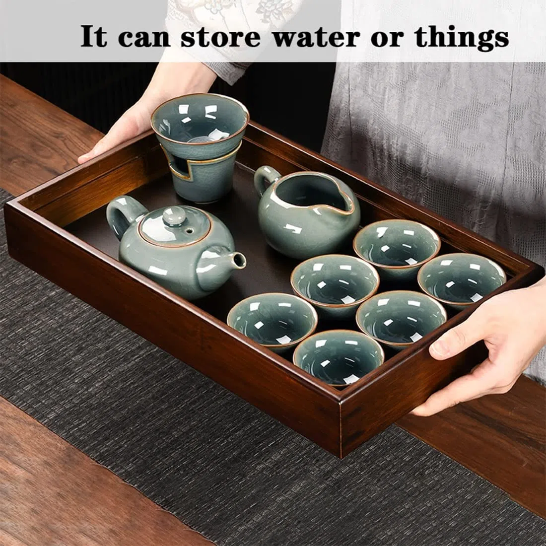 Chinesisches Kongfu Teetablett aus Bambus, multifunktionales Premium-Teetablett mit Box Reservoir & Drainage-Typ für Teehaus – einfaches Design