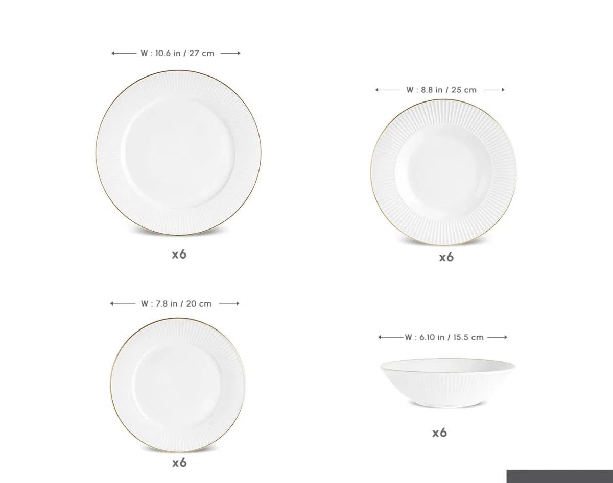 Karaca Stream Bone China Massimo Tafelservice 24-teilig für 6 Personen - eleganter Goldrand - Premium Bone China Geschirr