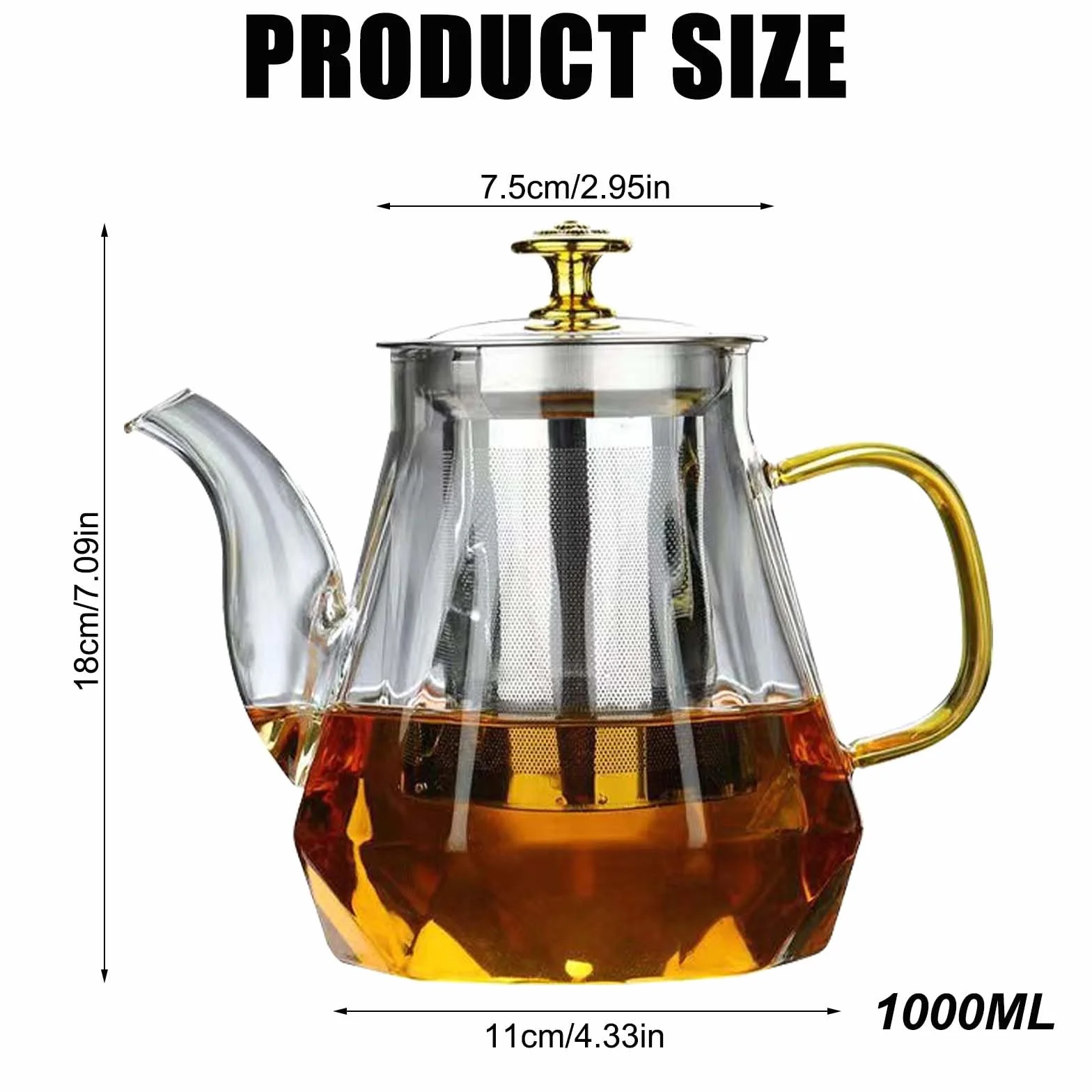 Teekanne Glas, 1L Teekanne mit Siebeinsatz, Borosilikatglas Teeservice Überhitzungsschutz, Tee-Ei für lose Blätter Teekanne, Glasteekanne zur Zubereitung von Tee, Blumentee, Kräutertee und Teebeuteln