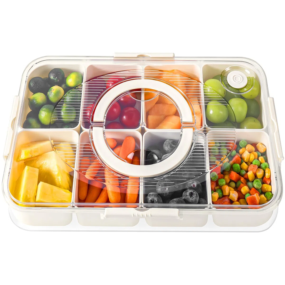 Luxear Snackbox mit 8 Fächern, Snackschale mit Deckel und Griff, Snackteller Snackdose Organizer für Snacks Süßigkeiten Nüsse Obst Gewürze, für Party Picknick Trips, Spülmaschinenfest