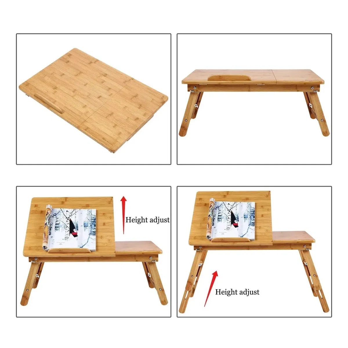 Verstellbarer faltbarer Laptop-Schreibtisch mit Bambus-Oberseite, tragbares Bett und Sofatablett, neigbarer Tisch für Arbeit, Studium, Frühstück, Servieren zu Hause, Büro und Gaming, platzsparendes