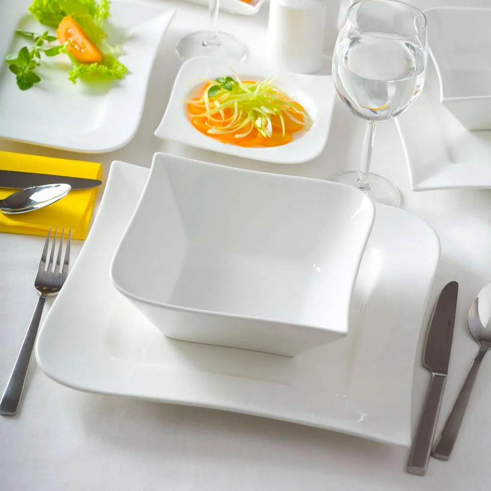 AMBITION Kombiservice 12 Personen Porzellan 159-teilig Welle Tafelservice groß mit Kaffeeservice Spülmaschine & Mikrowelle weiß