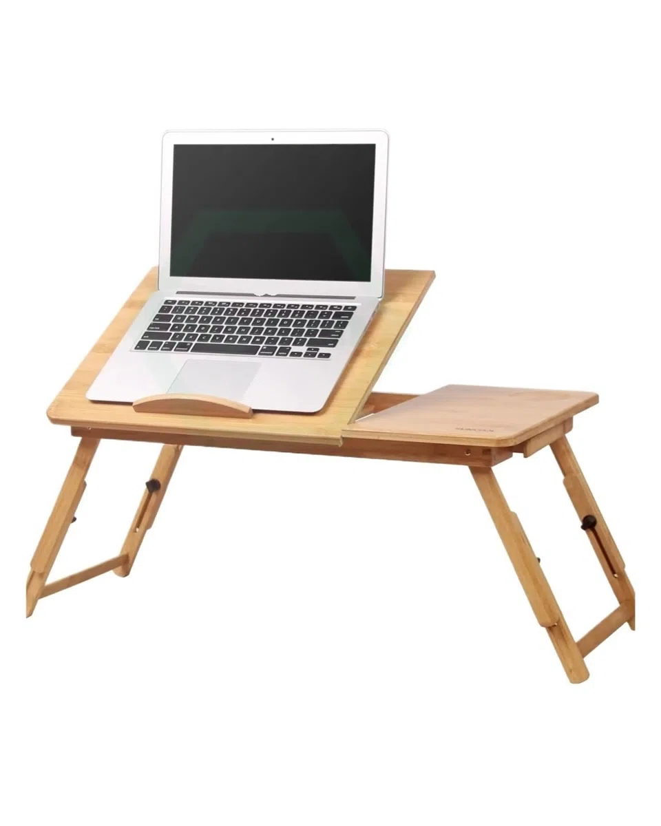 Verstellbarer faltbarer Laptop-Schreibtisch mit Bambus-Oberseite, tragbares Bett und Sofatablett, neigbarer Tisch für Arbeit, Studium, Frühstück, Servieren zu Hause, Büro und Gaming, platzsparendes