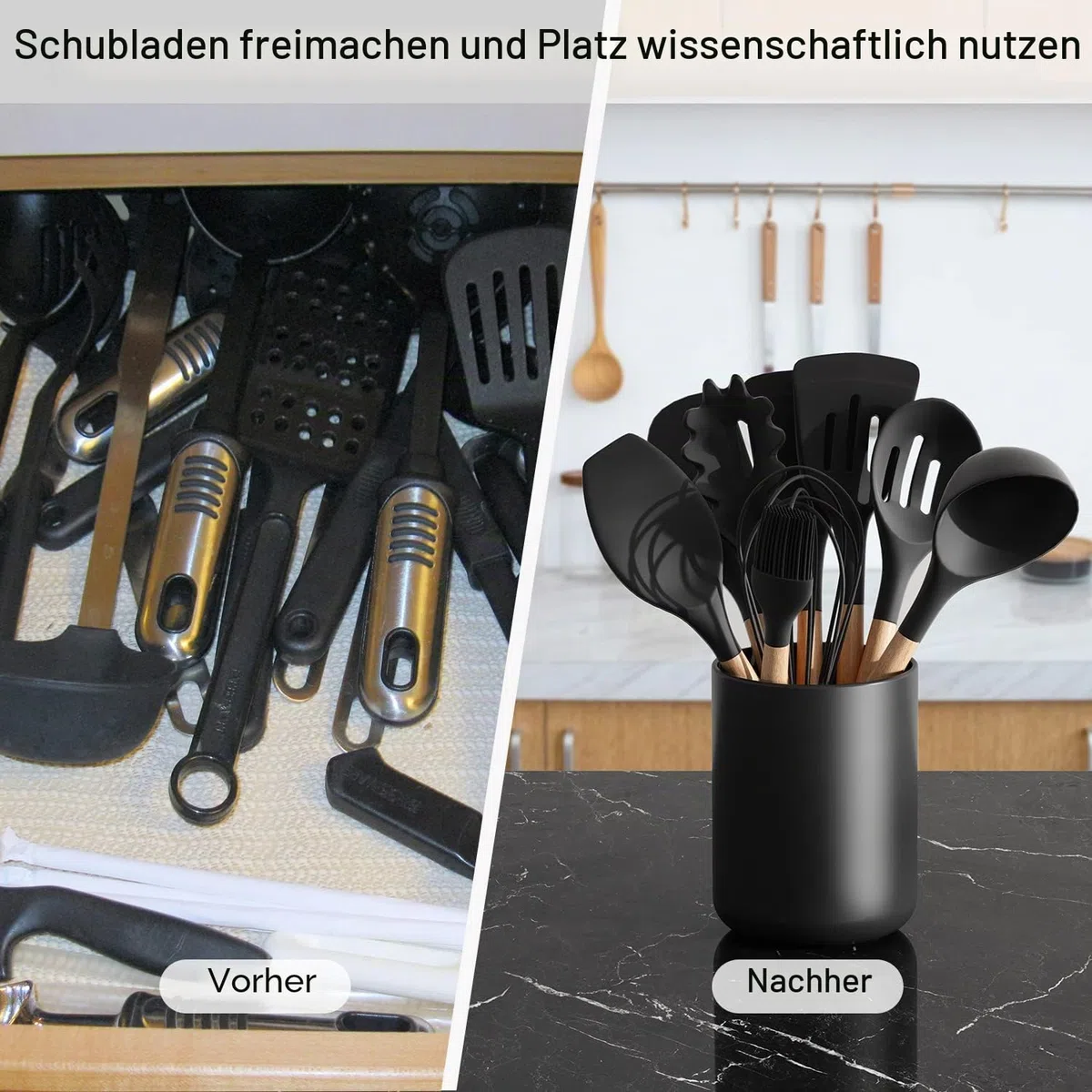Latchhook Extra großer Utensilienhalter für Küchentheke, 18.3 cm, mattschwarz, Keramik-Utensilien-Topf für Arbeitsplatte, moderner Spatel, leicht zu reinigen für Dekoration, 18.2x14 cm