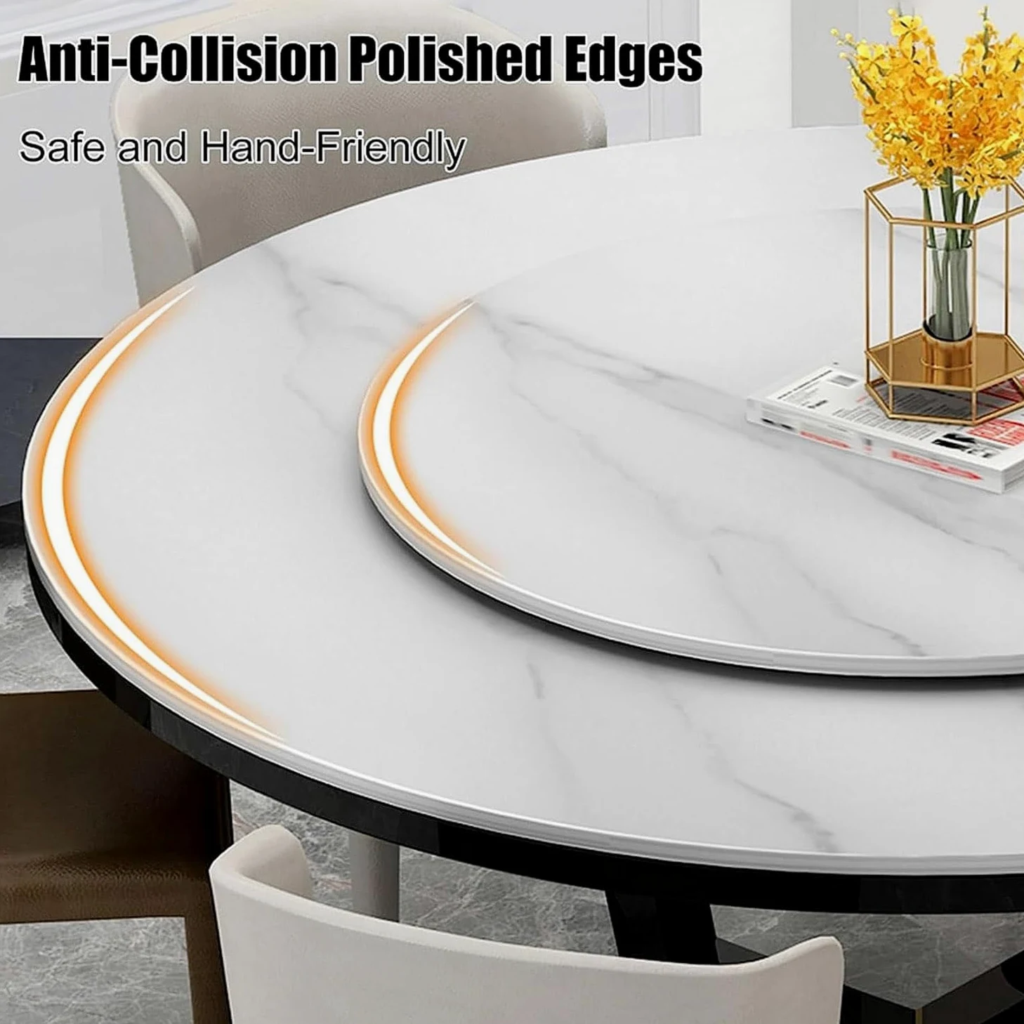 Lazy Susan runder Drehteller, Drehteller aus Steinplatte, Esstisch, leise Rotation (Gelb, 90 cm / 36)