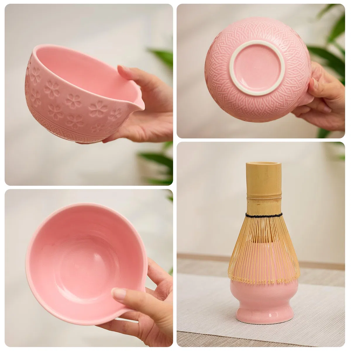 Matcha-Schneebesen-Set – traditioneller Bambus-Chasen mit Schüssel, komplettes Matcha-Tee-Zubereitungsset und Starterwerkzeuge für authentische japanische Zeremonie (Pink 01, 8-teiliges Set